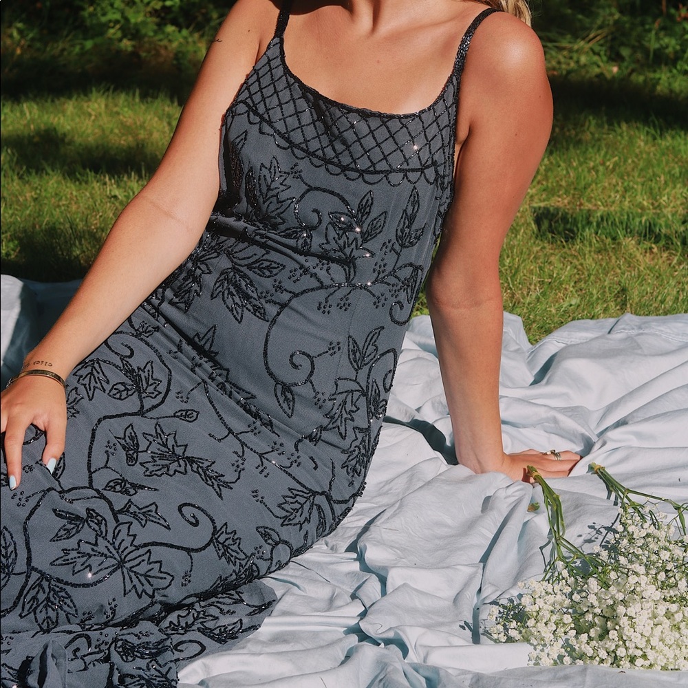 Vintage Gray Hand Beaded Gown